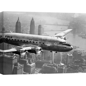 Leinwandbilder. Anonym, Flugzeug fliegt über die Stadt, 1946