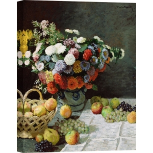 Tableau sur toile. Claude Monet, Nature morte avec fleurs et fruits