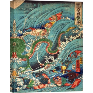 Quadro, stampa su tela. Kuniyoshi Utagawa, Recovering a jewel from the palace of the dragon king III