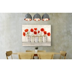 Cuadros shabby chic en canvas. Amapolas rojas en Mason Jars