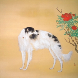 Stampa giapponese con cani. Kansetsu Hashimoto, Dog from Europe