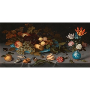 Kunstdruck, Leinwandbilder van der Ast, Stilleben mit Obst und Blumen