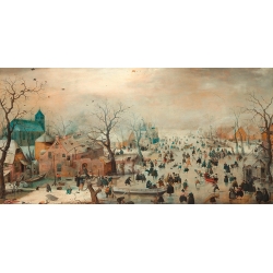 Wall art print, canvas by Avercamp, Winter Landscape with Ice Skaters