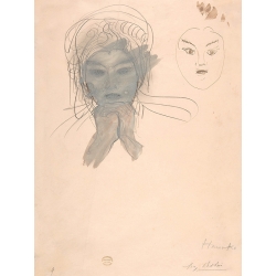 Wall art print and canvas, drawing by Auguste Rodin, Hanako
