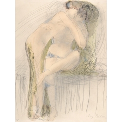 Wall art print and canvas, drawing by Auguste Rodin, The Embrace