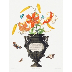 Kunstdruck, Leinwandbilder, Bury, Vase mit Lilien & Schmetterlingen