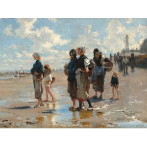 Art print, canvas and poster. Singer Sargent, Fishing for Oyster at Cancale