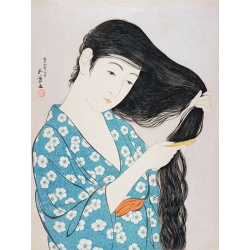 Tableau toile, affiche Goyo Hashiguchi, Femme japonaise se peignant