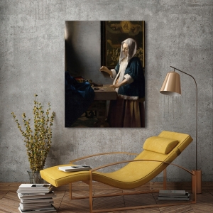 Quadro, poster, stampa su tela. Jan Vermeer, La pesatrice di perle