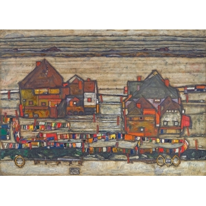 Cuadro, poster y lienzo, Egon Schiele, Casas con tendederos de colores