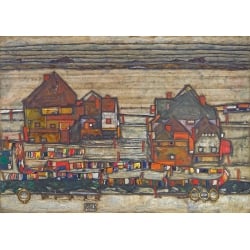 Wall art print, canvas and poster by Egon Schiele, Houses with Laundry