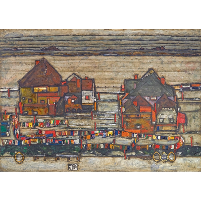 Cuadro, poster y lienzo, Egon Schiele, Casas con tendederos de colores