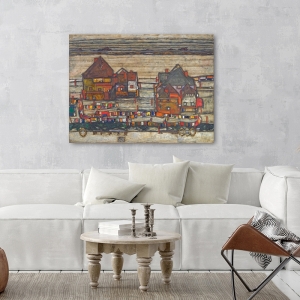 Tableau toile, affiche Schiele, Maisons avec le linge séchant