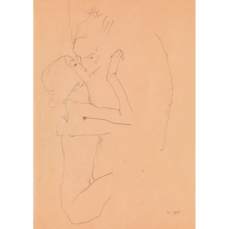 Tableau toile, affiche Egon Schiele, Le baiser