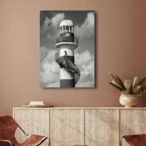 Fashion wall art print, canvas, poster. On the lighthouse BW