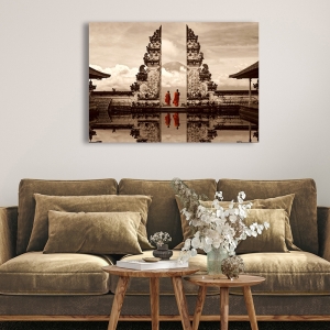 Art print with buddhist monks, canvas, poster. Gates of Heaven, Bali