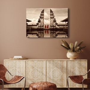 Art print with buddhist monks, canvas, poster. Gates of Heaven, Bali