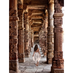 Tableau, toile, affiche Moreau, Promenade dans le temple, Inde