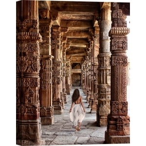 Art print with woman in a temple, India. Canvas print and poster
