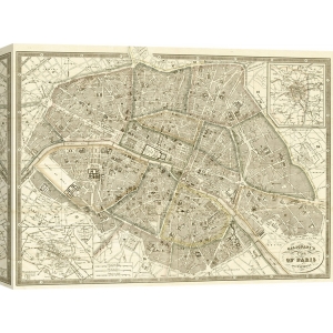 Cuadro mapamundi en canvas. Galignani, Plan of Paris and Environs, 1865