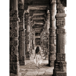 Tableau, toile, affiche Moreau, Promenade dans le temple, Inde (BW)