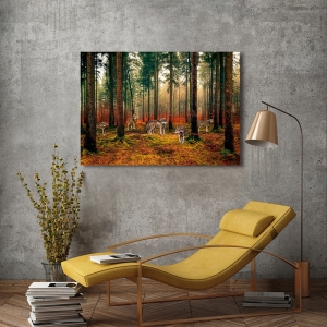 Wall art print, canvas, poster with Pack of wolves in the wood