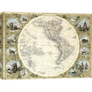 Cuadro mapamundi en canvas. Tallis, Mapa del hemisferio occidenta