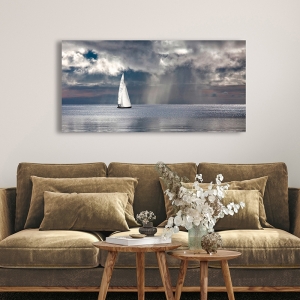 Wall art print, canvas, poster, Sailboat Sailing on a Silver Sea