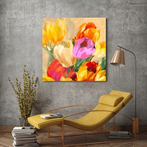 Floral wall art print and canvas. Jim Stone, Colourful tulips I