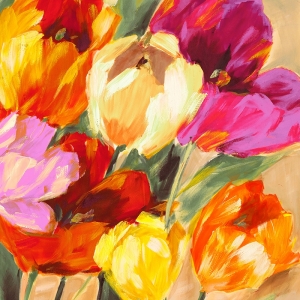 Floral wall art print and canvas. Jim Stone, Colourful tulips II