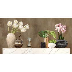 Art print, canvas, Jenny Thomlinson, Floral Setting on White Marble