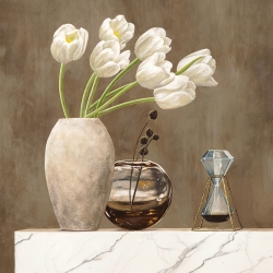 Art print, canvas, Thomlinson, Floral Setting on White Marble I