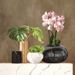 Tableau Jenny Thomlinson, Composition florale sur marbre blanc II