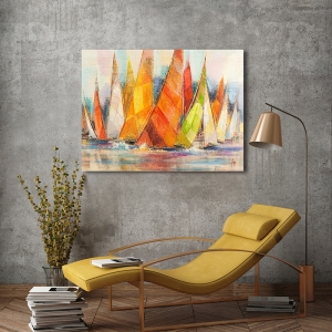 Cuadro en lienzo barcos de vela, Luigi Florio, Regata de colores