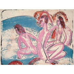 Tableau Ernst Ludwig Kirchner, Trois baigneuses près des pierres.