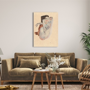 Cuadro en lienzo y poster Egon Schiele, Desnudo en cuclillas