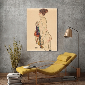Quadro di Egon Schiele, Nudo in piedi con una veste a colori