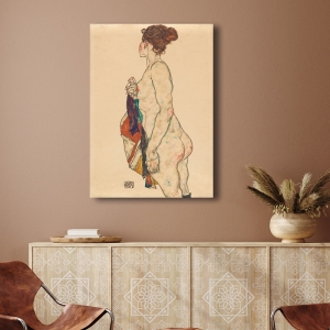 Art print, canvas, poster Schiele, Standing Nude with Patterned Robe