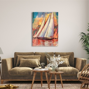 Sailboat wall art print, canvas, poster, Luigi Florio, Arrival at sunset