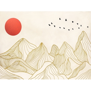 Quadro moderno dorato, Miko Sayaka, Montagne al tramonto