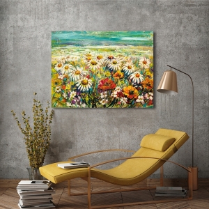 Floral print, canvas, Daisies under a turquoise sky by Luigi Florio