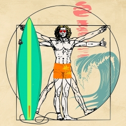 Quadro moderno uomo vitruviano, Cogito Ergo Surf dettaglio