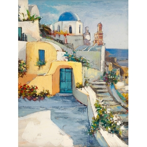 Quadro, stampa su tela, Sole su Santorini di Luigi Florio