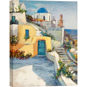 Quadro, stampa su tela, Sole su Santorini di Luigi Florio