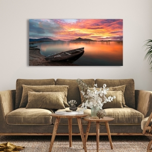 Kunstdruck, Leinwandbilder, Sonnenuntergang an See, Schottland
