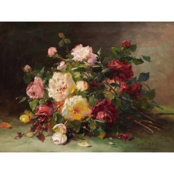 Art print and canvas, Bouquet de roses by Eugene Henri Cauchois
