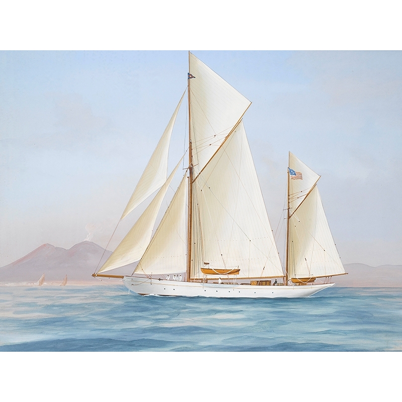 Kunstdruck, Das Rennsegelboot Xarifa in der Bucht von Neapel, 1913