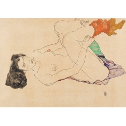 Art print and canvas, Reclining Female Nude by Egon Schiele