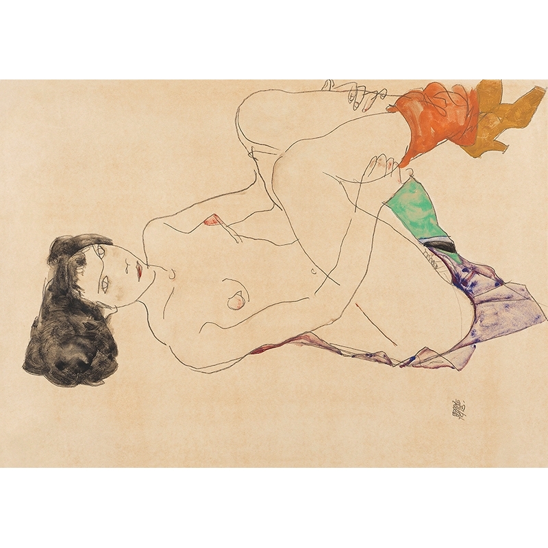 Tableau dessin Schiele, Nu féminin couché, 1913