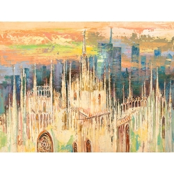 Cuadro en lienzo y lámina, Puesta de sol sobre Milán de Luigi Florio